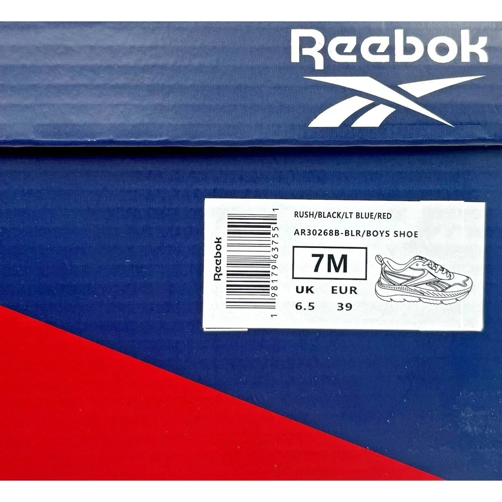 Reebok Youth Big Boys Rush Sneakers Size 7 Black Fiery Red White Blue Lace Up